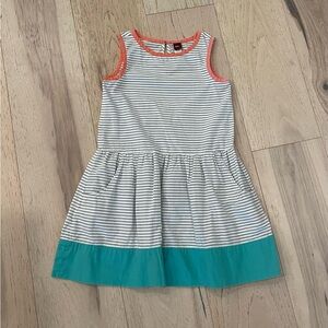 Tea Collection Striped Kids Dress with Coral and Teal Accents